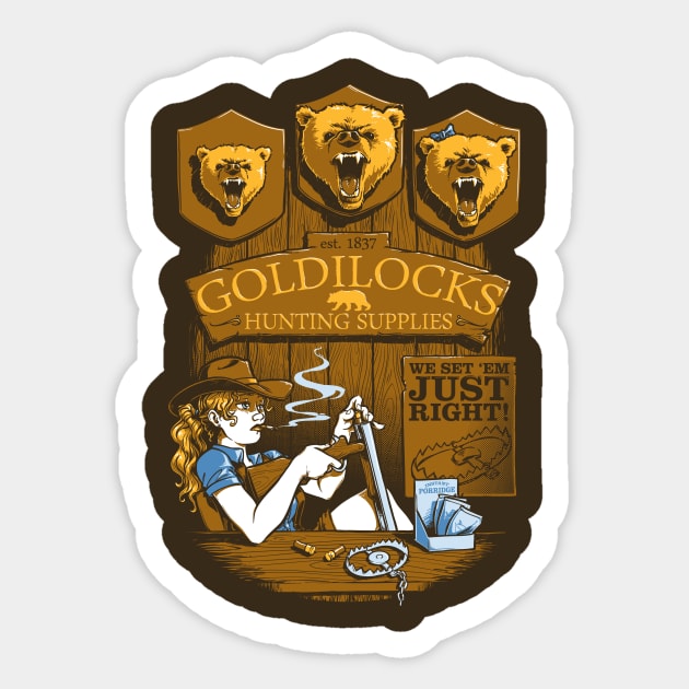 Goldilocks' Hunting Supplies Sticker by obvian